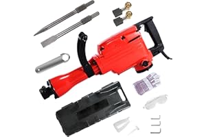 JACKCHEN 2200W Demolition Electric Jack Hammer Concrete Breaker Power Hammer, Heavy Duty Concrete Breaker Demolition Drills with Flat Chisel, Bull Point Chisel, Flat Chisel, U Chisel and Gloves