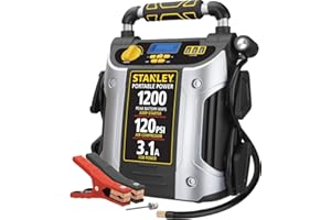 STANLEY J5C09D 1200 Peak Amp Automotive Jump Starter, Portable Power – 2.1A/10W USB Port, 120 PSI Air Compressor