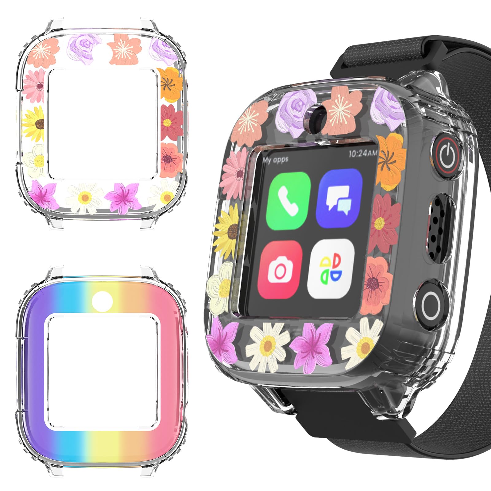 Photo 1 of 2 Pack Edge Protector Compatible with Cosmo JrTrack 3 & JrTrack 4 Kids Smartwatch, Soft TPU Material Cute Protective Case Cover Accessories for Kids Boys Girls(Rainbow+Flower)