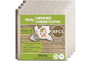 Olicity Cheese Cloth, Grade 100, 20x20Inch Hemmed Cheesecloth for Straining Reusable, 100% Unbleached Precut Cheese Cloths Mu