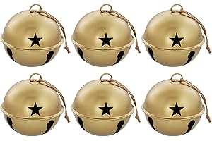 Haute Decor Jingle Bell Ornaments, 3.35-inch Diameter Metal Bells, 6-Pack (Burnished Gold)