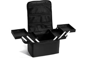 Stagiant Makeup Train Case, Nail Bag Organizer Case, Makeup Box Organizer, 4 Tier Large Travel Makeup Case with Compartments/Shoulder Strap for MUA/Manicure/Tattoo/Eye Lash Extension,Black