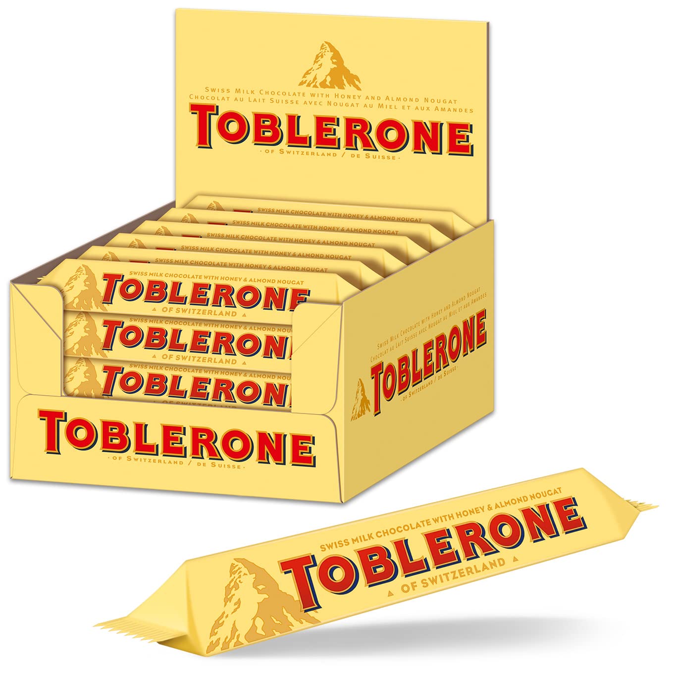 Toblerone Schokolade Riegel – Feine Schweizer Milchschokolade mit Honig- und Mandelnougat – 24 x 35g
