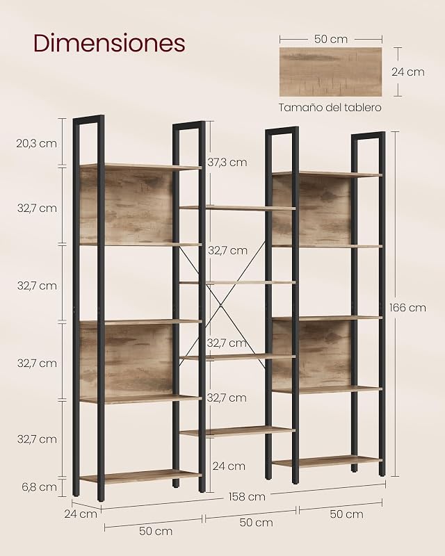 Librería, con 14 Estantes, Marco de Metal, 158 x 24 x 166 cm