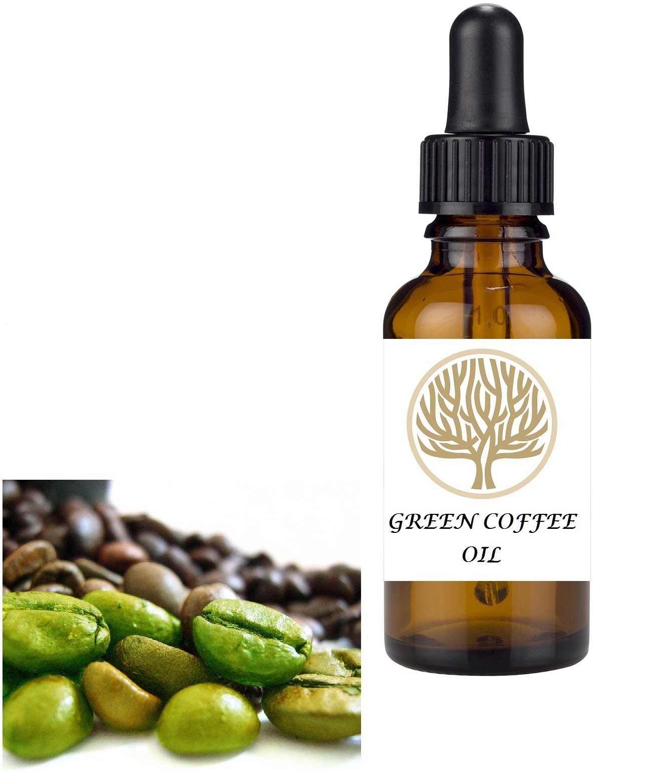 100% NATURAL Green Coffee Virgin Cold Pressed Oil. Mature & Aging Skin Dry, Cracked Skin, Eczema, Psoriasis and Other Skin Conditions, Dry& Brittle and Damaged Hair, Lip Care (30ml)