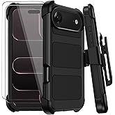 for iPhone Air Case with Belt Clip Holster & Kickstand,Military Grade Drop Tested Shockproof Heavy Duty Rugged Cover,w/2X Screen Protectors Defender Bumper Protective Cases for Apple 17 Air (Black)
