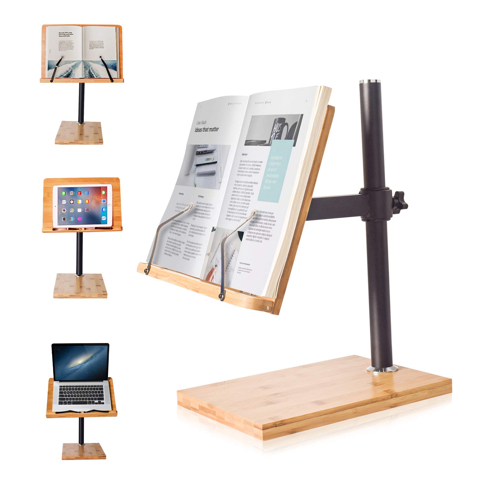 Photo 1 of Book Stand Height Adjustable Large Size, wishacc Bamboo Upright Book Stand with Page Clips for Reading Hands Free for Kitchen Office and School