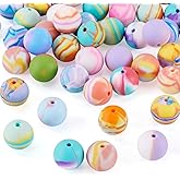 Craftdady 50pcs 15mm Round Silicone Focal Beads for Keychain Colorful Soft Rubber Silicone Beads for Pen Loose Spacer Handmade Craft Bead for DIY Bracelet Necklace Jewelry Making