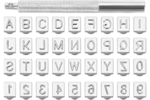 Yoption 36Pcs Leathercraft Metal Letter and Number Stamps Punch Set Tool, 26 Letters Alphabet & 10 Numbers Imprinted Metal Leather Punching Tools for Leather Belt Bag Hat Shoes Craft Marking (6mm)