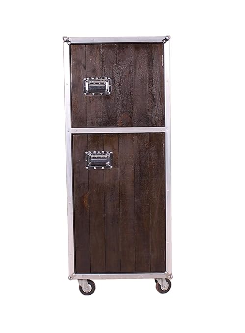 Sit Möbel 0652330 Hausbar-Schrank in dunkelbraunem Mango-Holz Alu-Rahmen silberfarbenen Beschläge 60 cm breit 50 cm tief und 