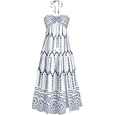 SKAYS Women's Summer Dress Halter Boho Maxi Dress Hawaii Vacation Beach Floral Print Outfits Backless Casual Elegant Party Blue M