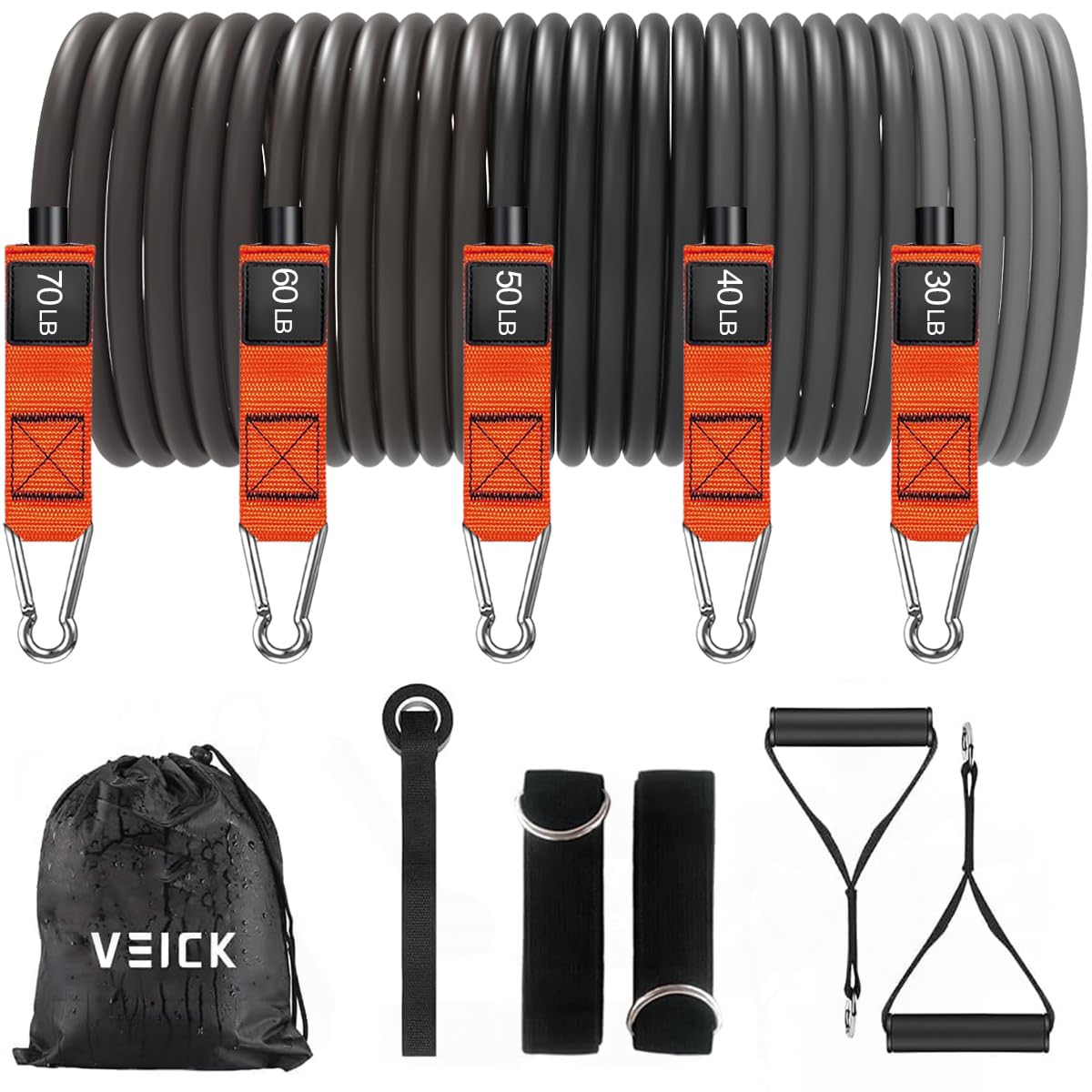 Photo 1 of VEICK Resistance Bands, Exercise Bands for Working Out with Handles, Elastic Workout Bands for Men Women, Exercising Bands for Strength Training Equipment at Home Gym