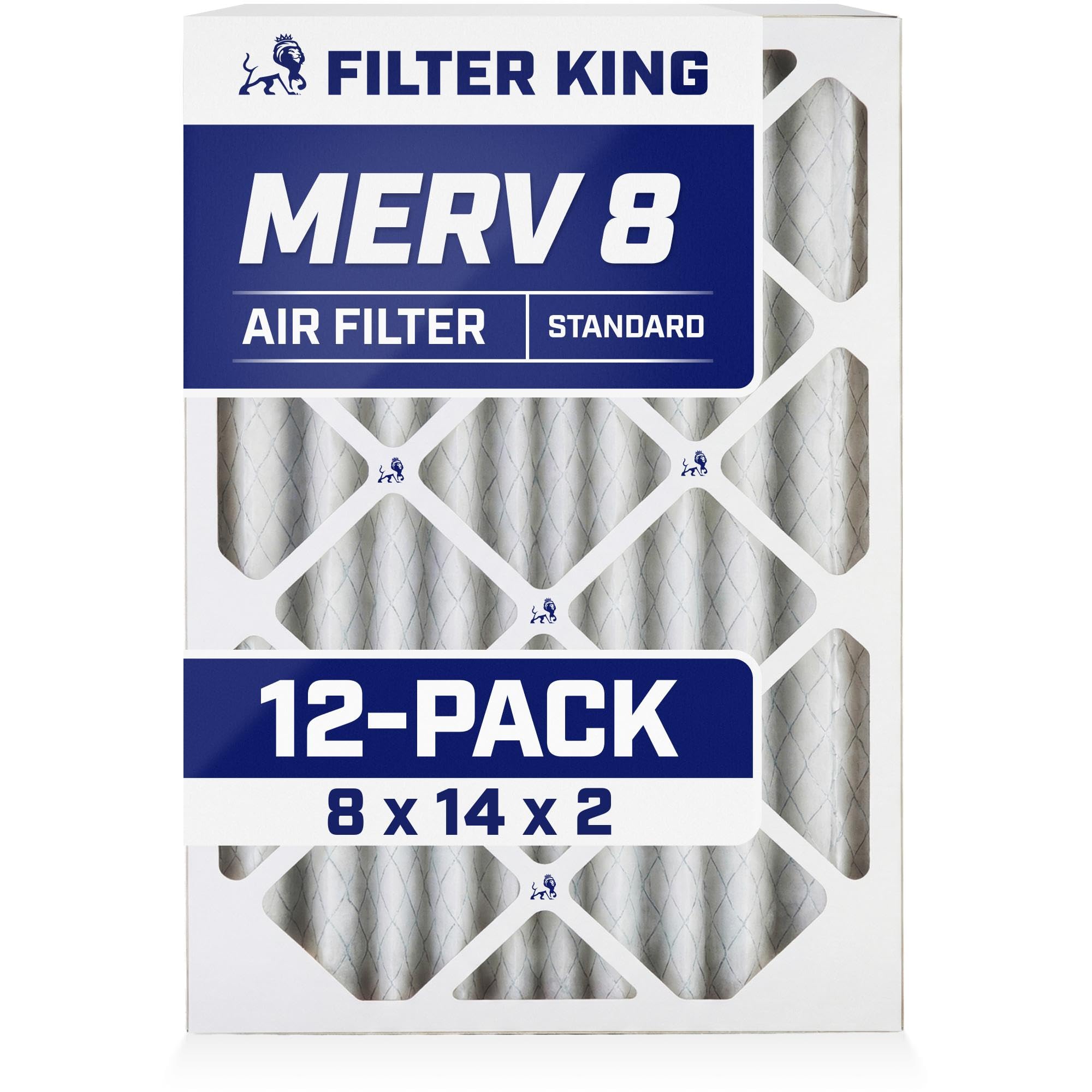 Filter King 8x14x2 Air Filter | 12-PACK | MERV 8 HVAC Pleated A/C Furnace Filters | MADE IN USA | Actual Size: 8 x 14 x 1.75" Image