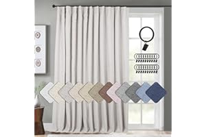 INOVADAY Thermal Sliding Door Curtains 100% Blackout Extra Wide for Patio, Linen Textured Farmhouse Glass Door Drapes (W100 x L84, 1 Panel, Beige)