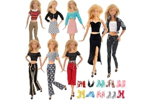 CARREUTY 16 PCS Clothes and Accessories for Barbie 11.5 inch Doll Including 6 Handmade Fshion Wear Outfits ( Tops and Pants or Dress) and 10 Pair of Shoes in Random Christmas Birthday Gifts for Girls