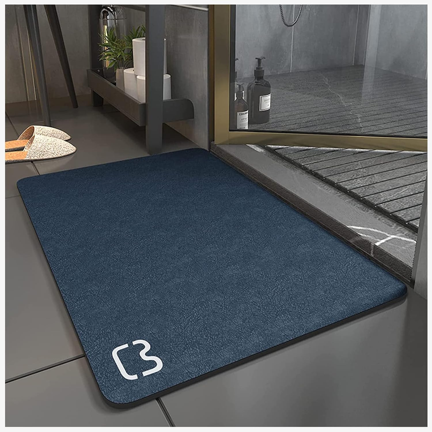 Bath mat,Diatomaceous Super Absorbent Bathtub mat Fast Quick Drying Non-Slip Shower Mat Bath Stone Mat Bathroom Floor Mat, Machine Washable (Dark blue, 40 * 60)