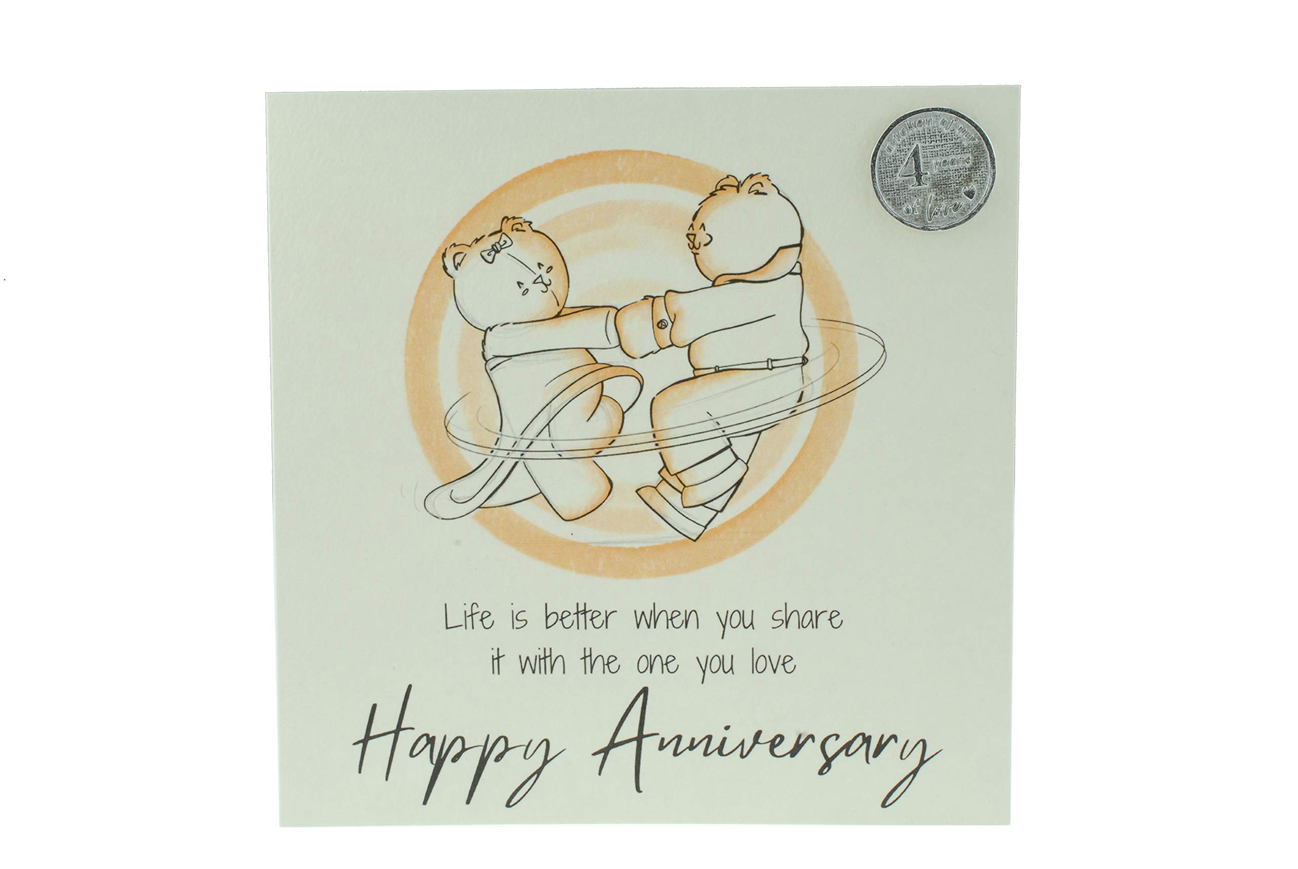 Cute 4th Wedding Anniversary Card, Dancing Bears – Free Metal 4th Anniversary Love Token Gift (gc-annidancing04)