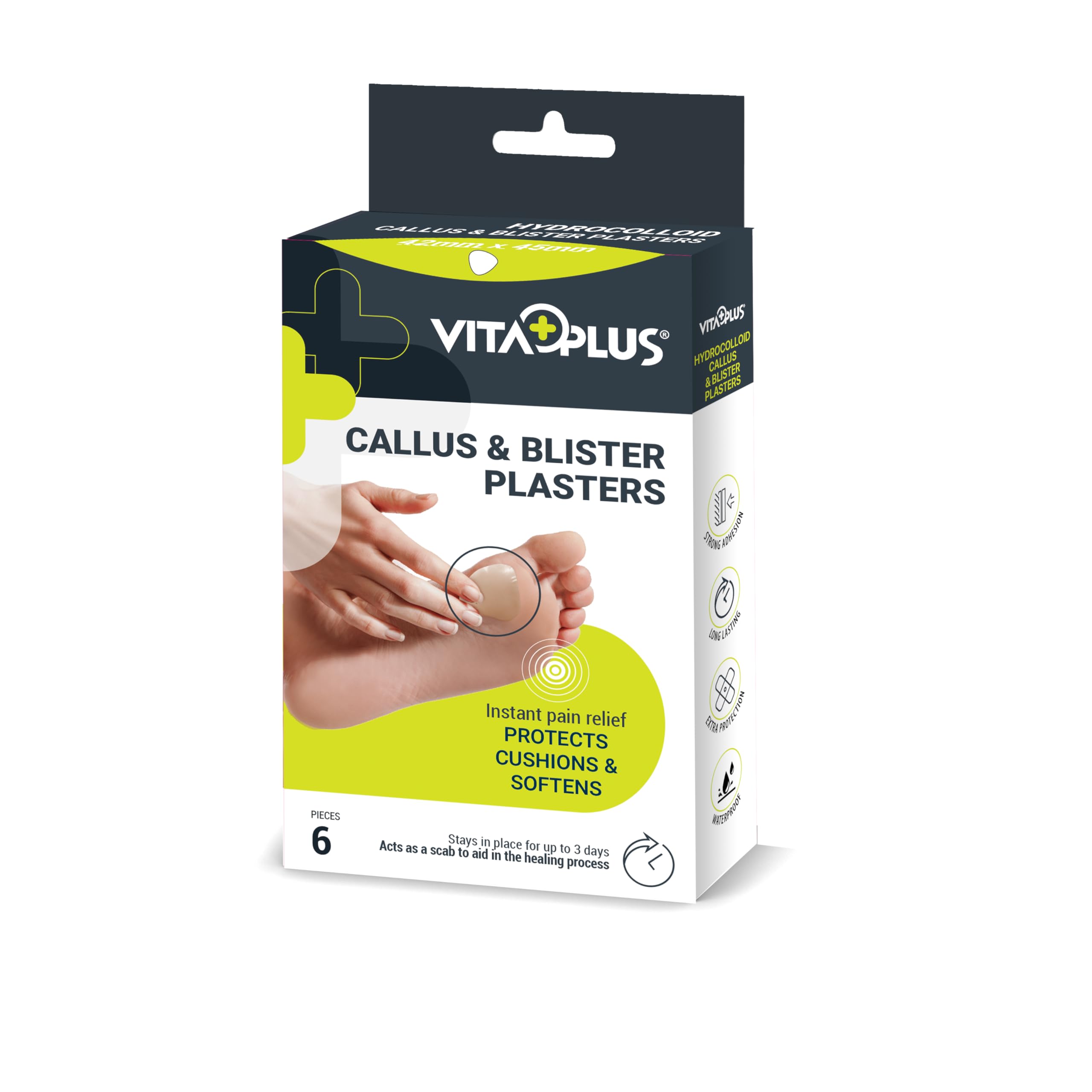 VITAPLUS Callus Plaster, 6 Hydrocolloid Plasters, Size 42X45mm, Foot Treatment