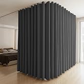 MaKefeile Room Divider Curtains &amp; Flexible Bendable Tracks Set,Privacy Dividers Ceiling Track Curtain Window Blackout Curtains for Living Room Bedroom (W100 &times; H84 in 1 Panel Black Drape &amp; White Rail)