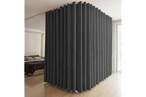 MaKefeile Room Divider Curtains & Flexible Bendable Tracks Set,Privacy Dividers Ceiling Track Curtain Window Blackout Curtains for Living Room Bedroom (W100 × H84 in 1 Panel Black Drape & White Rail)