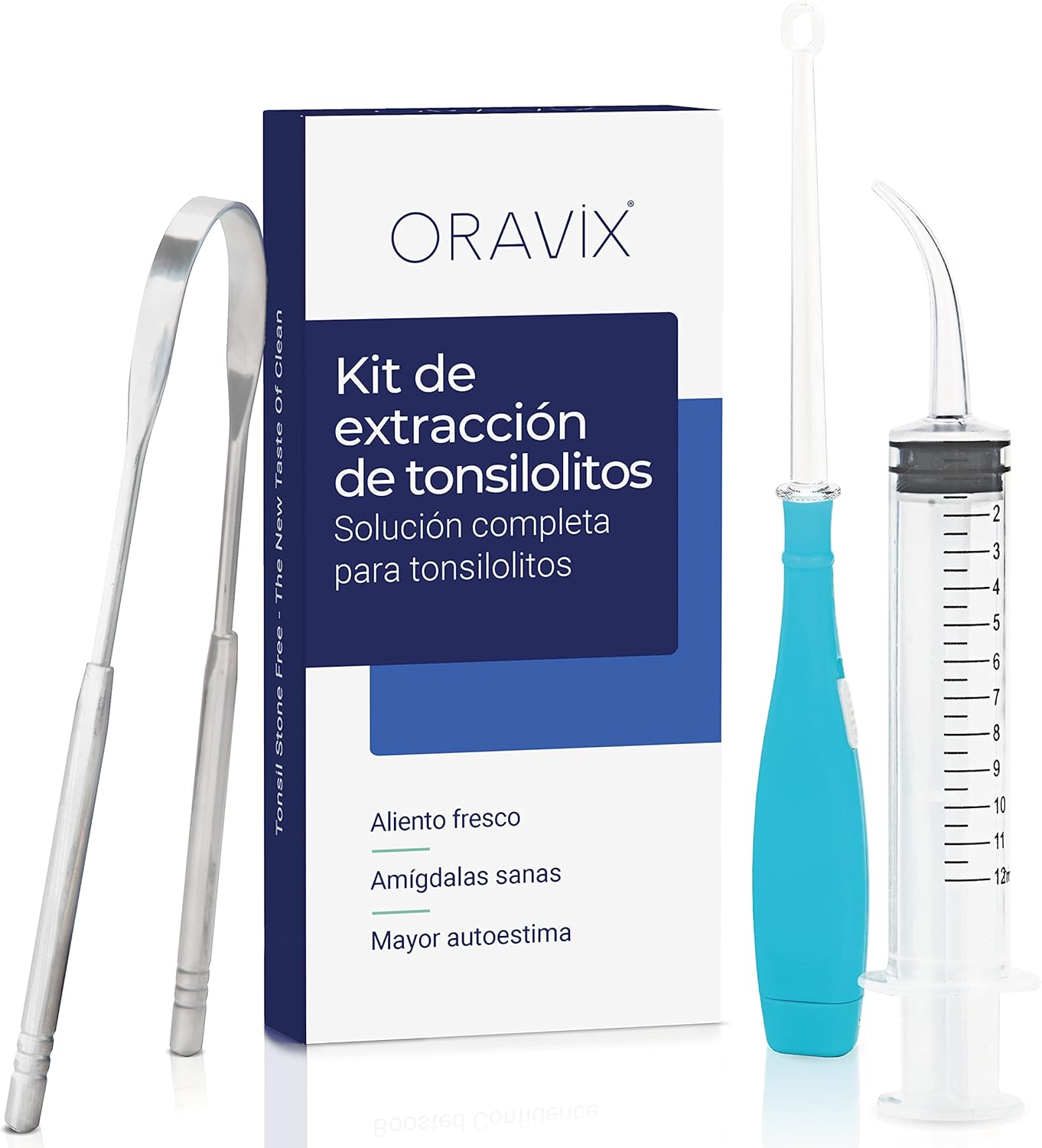 Kit De Extraccion De Tonsilolitos O Piedras Amigdalas De 3 Herramientas Para Eliminar El Mal Aliento Tonsil Scoop Raspador De Lengua De Cobre Jeringa De 12 Ml Con Punta Curvada Oravix Amazon Es