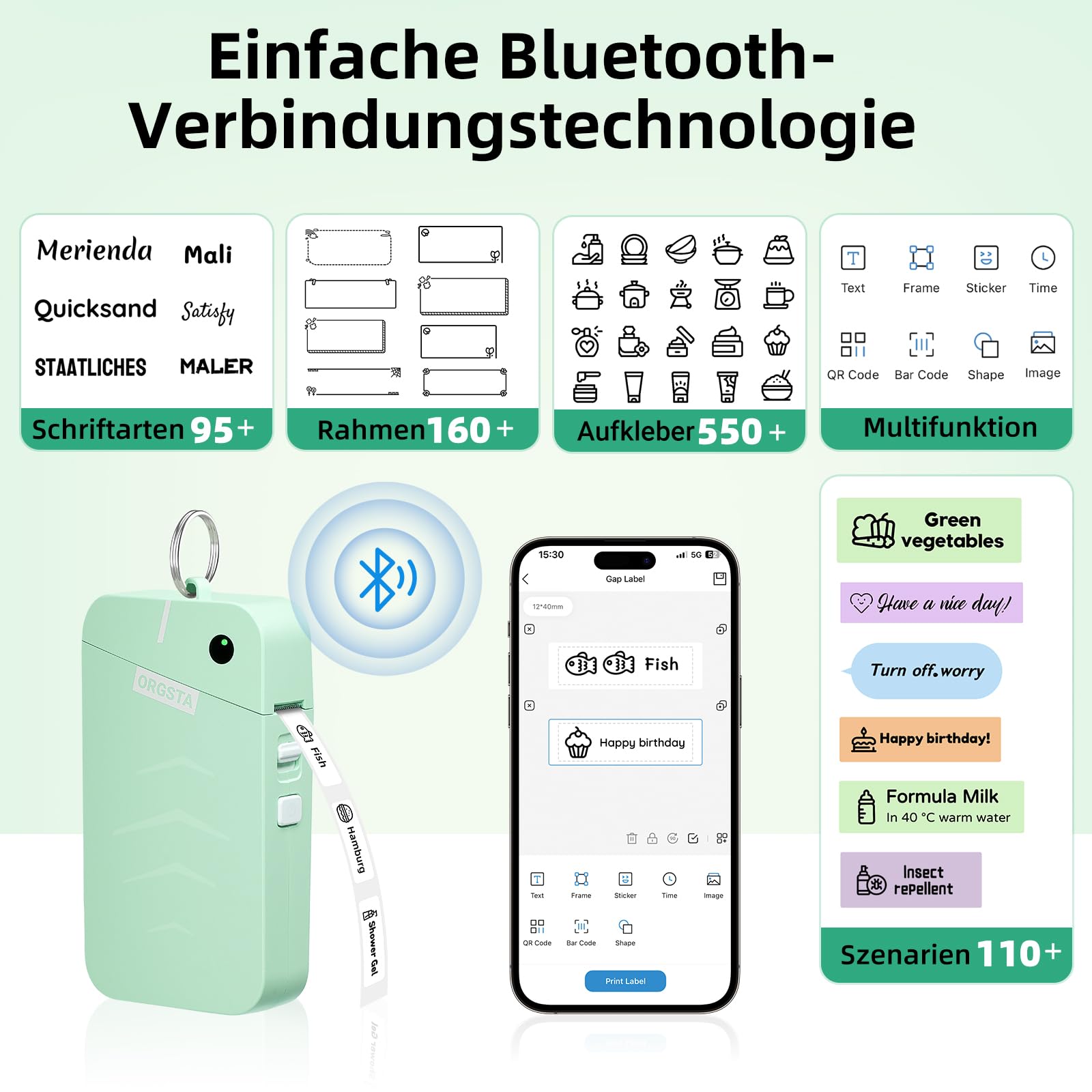 ORGSTA S001 Etikettendrucker Selbstklebend Etikettiergerät Bluetooth 2000 mAh Etikettiermaschinen Beschriftungsgerät Ettikettiergeraet Label Printer Sticker Maker Weihnachten 4