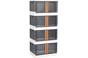 HAIXIN Stackable Lidded Storage Bin - 19 Gal Bathroom Organizer, Plastic Storage Boxes with 4 Lids, Collapsible Outdoor Organ