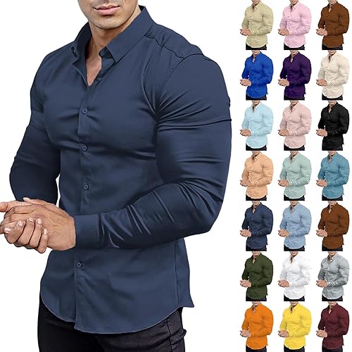 Mens Shirts Long Sleeve Regular Fit - Casual Button Down Shirts Stretch Dress Shirt Business Formalshirt Plain Shirt for Men Formal Shirt Smart Business Work Tops S-4Xl Black