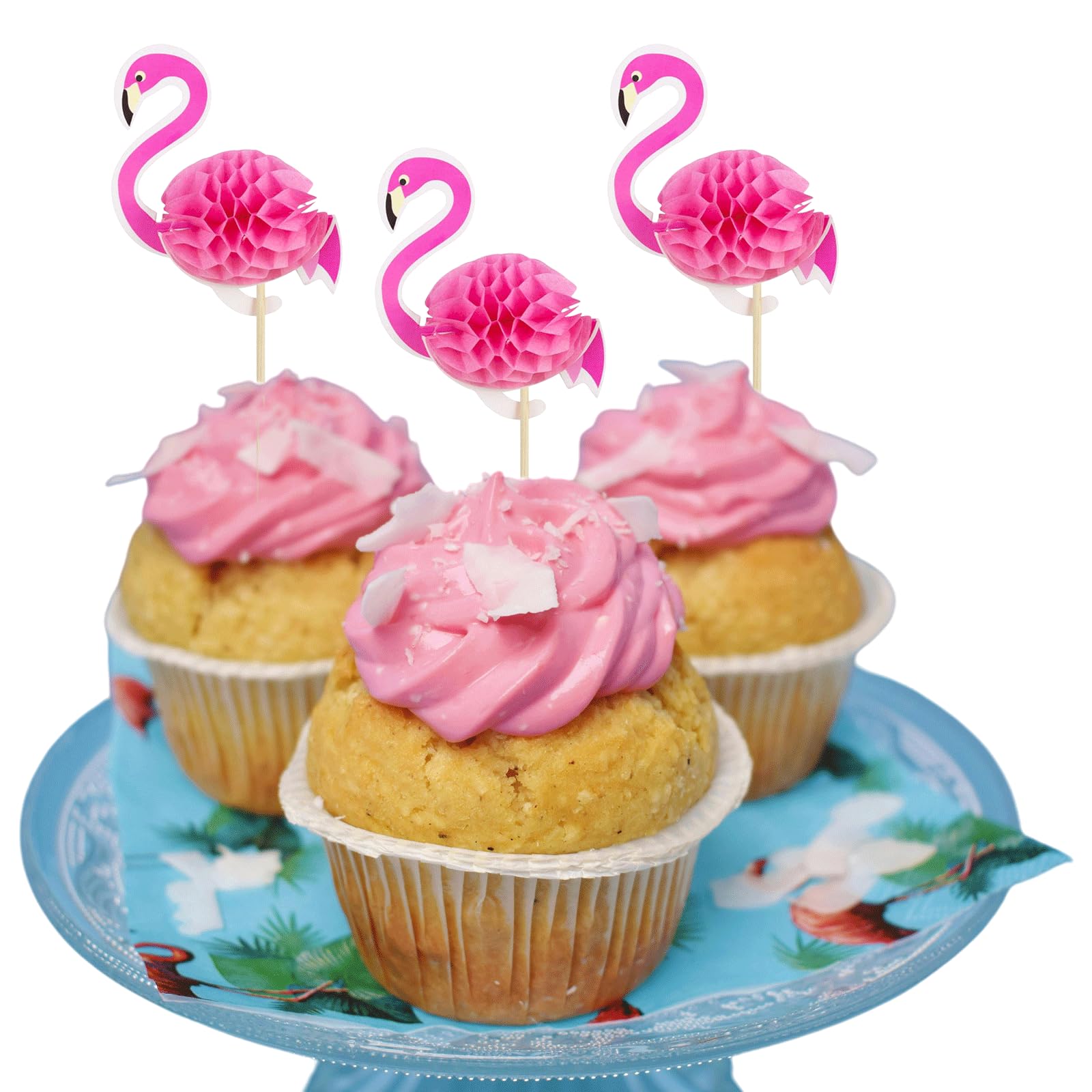 Photo 1 of 50PCS Flamingo Cupcake Toppers, 3D Pink Flamingo Cupcake Toppers, Tropica Themed Toothpicks Decorations for Baby Shower Summer Party Wedding Birthday Party Cake Decorations