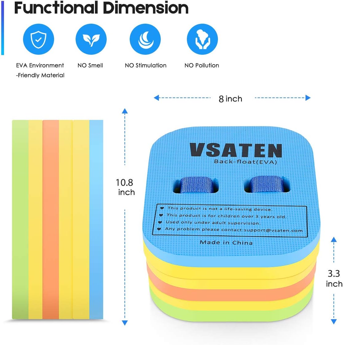 VSATEN Back Float, Swim Belt Bubble Adjustable 3 Layers Thicken Split Foam Learning Safety Training Board Pool Floaties for Kids Toddlers Swimming Beginners Floats Swim Lessons Equipment (60lb-100lb) : Sports & Outdoors