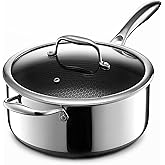 HexClad Hybrid Nonstick 5-Quart Saucepan with Tempered Glass Lid, Stay-Cool Handle, Dishwasher Safe, Induction Ready, Compati