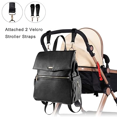 black leather diaper bag backpack