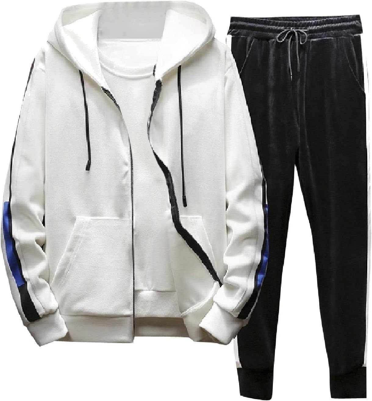 AngelSpace Men Slim Athletic Two FullZip Warm Piece Velvet Sport Sweat