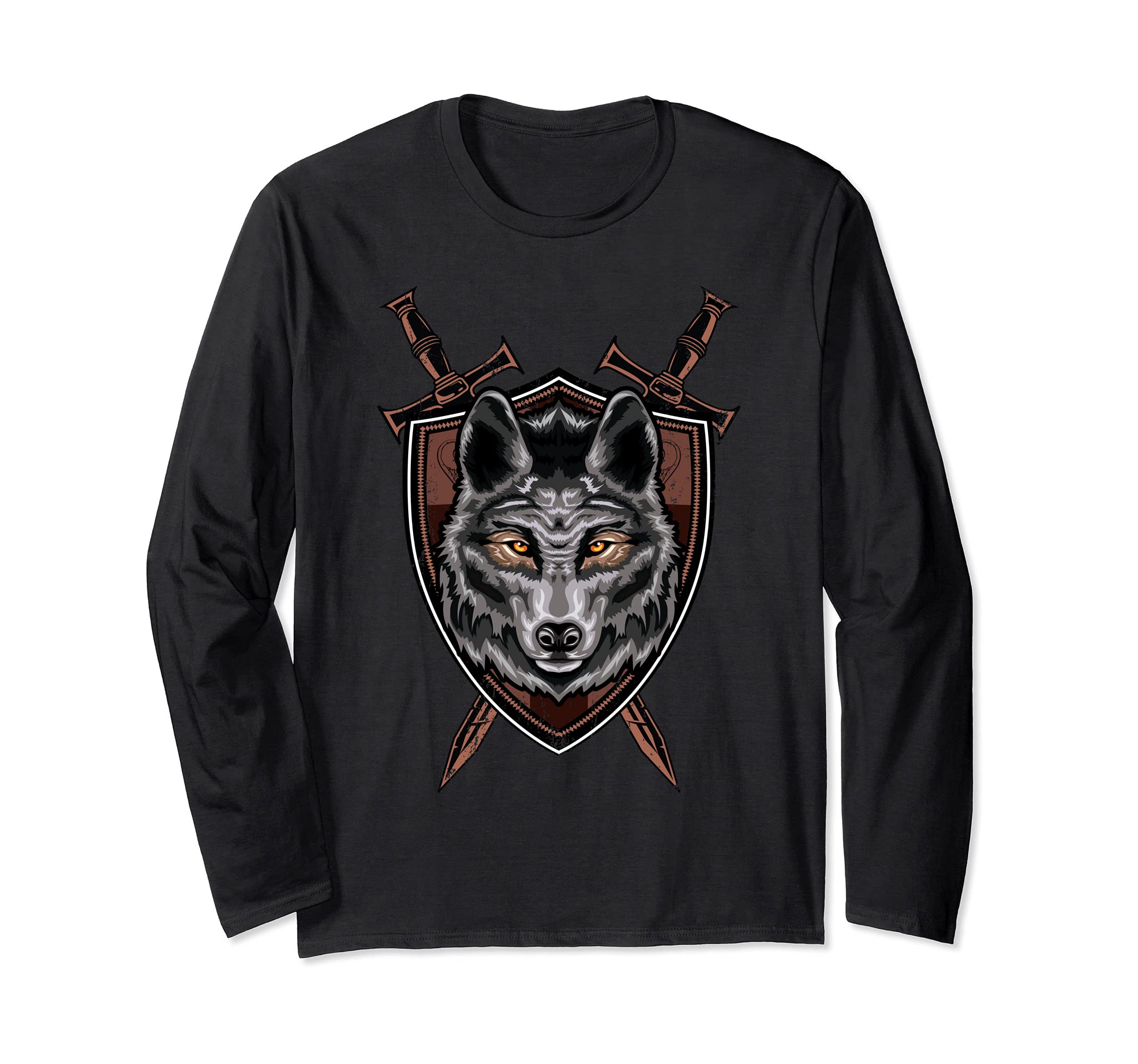 Wolf Sword Shield Renaissance Medieval Knight House Sigil Long Sleeve T-Shirt