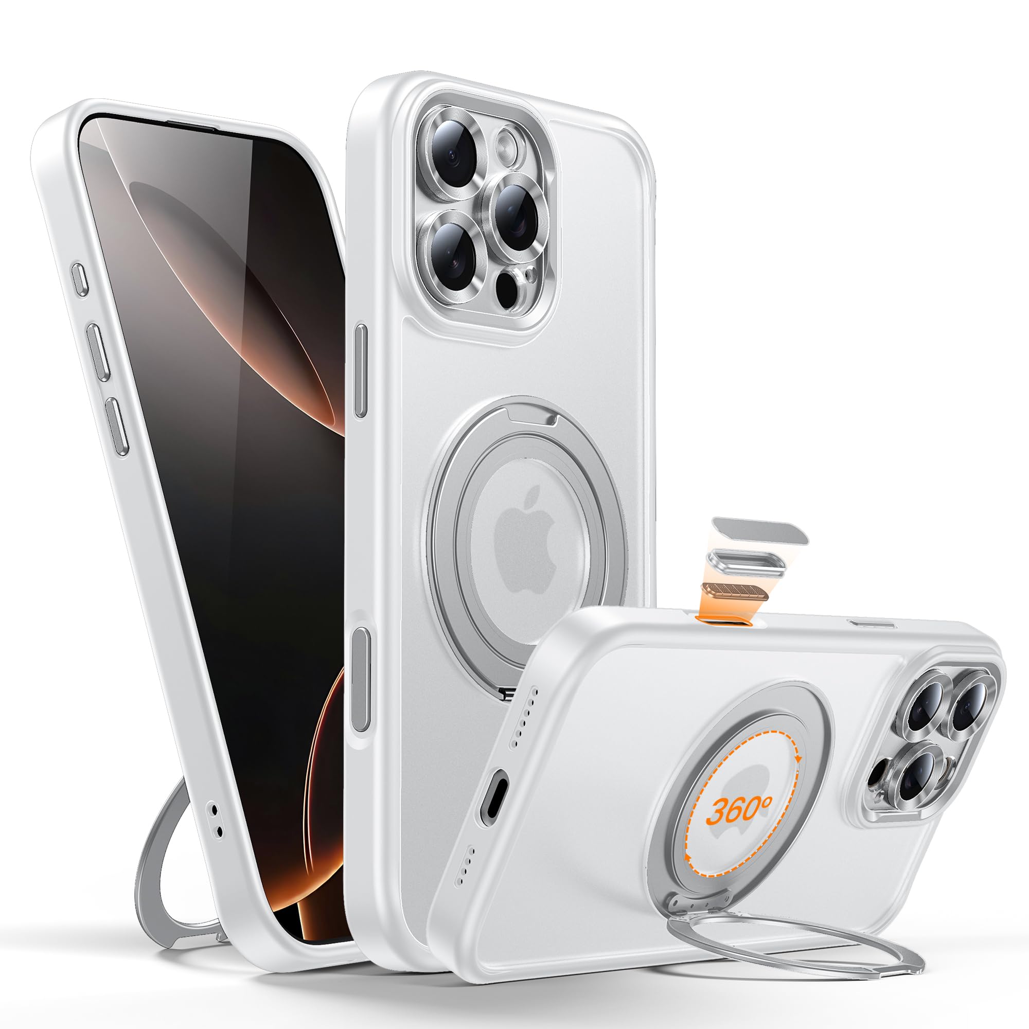 Photo 1 of YFVLKEE Magnetic for iPhone 16 Pro Case Camera Control Button with Stand [Compatible with MagSafe] [360° Rotatable Ring Holder Kickstand] [Military Grade Protection] 16Pro Phone Case 6.3 Inch, White