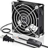 GDSTIME 80mm x 25mm EC Axial Cooling Fan, 110V 120V AC, Dual Ball Bearing | 80x80x25mm, 80-240V Wide, 2W Low Power, ON/OFF Switch, Brushless Motor, for Incubator, Mushroom Grow, Greenhouse Ventilation