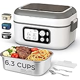 Dravel Electric Heated Lunch Box for Men, 6.3 Cup 100W Cordless Lunch Box Food Warmer with 24000mAh Battery for Self Heating, Including Cutlery, Insulated Bag and Divider for Women Adults(Grey+White)