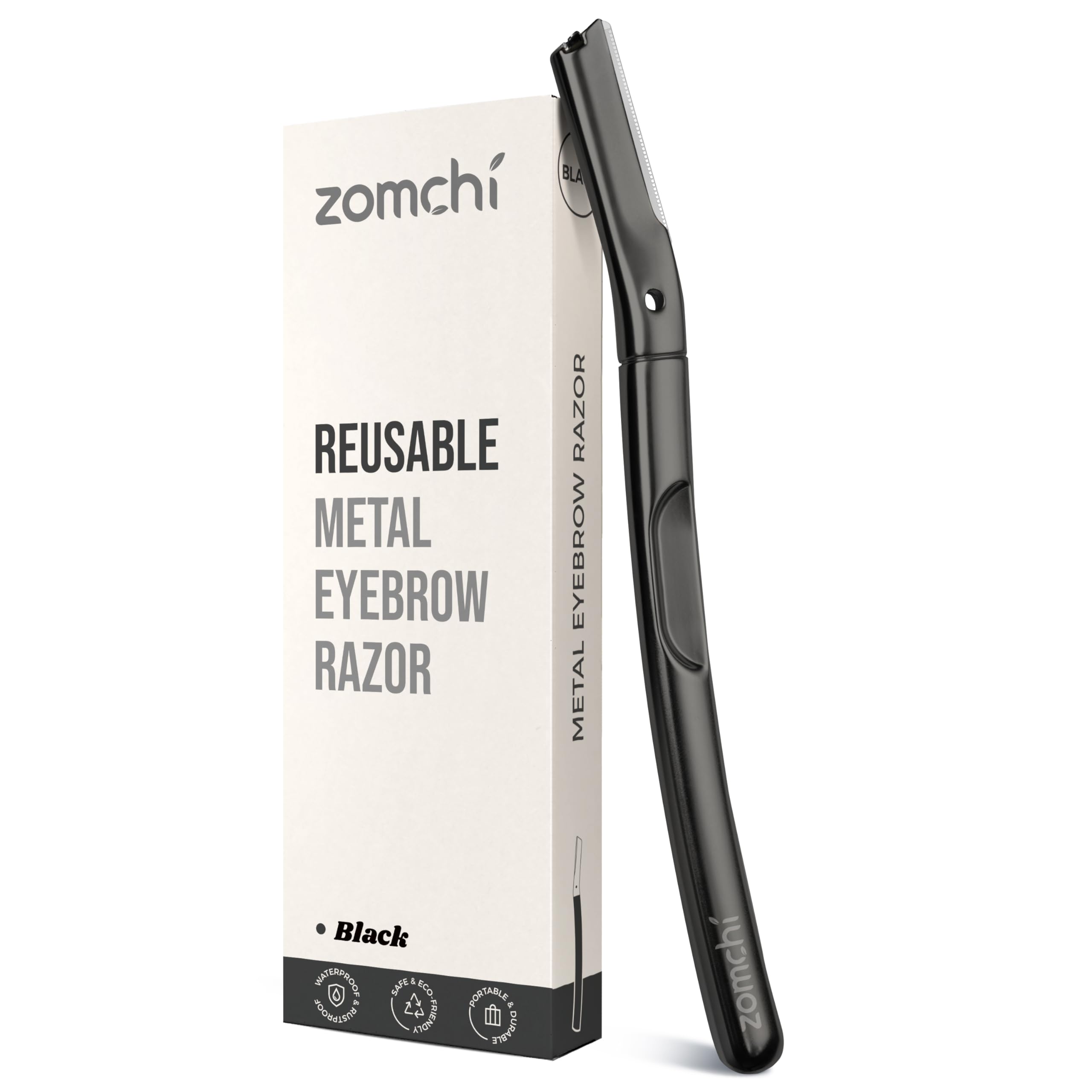 ZOMCHI Dermaplaning Tool for Face, Eyebrow Shaper for Women and Men, Precision Silicone Cover, Reusable Metal Handle - Matte Black