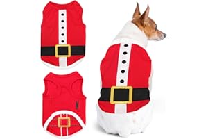 Parisian Pet Dog Tshirt - Embroidered Dog Santa Outfit - Lightweight Cotton Dog Christmas Outfit - Sleeveless Funny Christmas Dog Clothes - Machine Washable Dog Shirts for Large Dogs - L