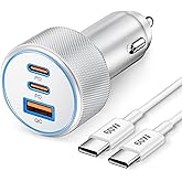 67W 3-Port Super Fast Type C Car Charger USB C for iPhone 17/Air/16/16e/15 Pro Max, Samsung Galaxy S25 S24 S23, Pixel, Android, Car Adapter Accessories for Men Women + 3FT USB-C Cable Silver
