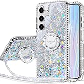 Silverback for Samsung Galaxy S25 Plus Case with Ring, Women Girls Bling Holographic Sparkle Glitter Cute Cover,Diamond Ring Protective Phone Case for Galaxy S25 Plus - Clear Silver