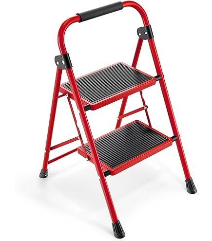 GameGem Pink 2-Step Folding Ladder – Lightweight Aluminum Alloy Step Stool, Decorative & Practical For Home, Kitchen, Bedroom, And Balcony