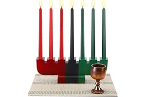 Zubebe 10 Pcs Kwanzaa Kinara Set 3 Red 3 Green 1 Black Kwanzaa Candle Set Kinara Bamboo Table Mat Candle Holder Wooden Wine Goblet for Celebration Decoration(Red Green Black)
