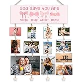 Orchroma Pink Bow Picture Frames Hanging Photo Display Wall Decor,Christian Bible Bows God Says You Are Photo Collage Board,Teenager Girl Gifts,Preppy Room Wall Decor for Teen Girls Room Nursery Party Decorations