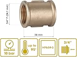 HYDROBIL 3/4" Brass MUFF Thread Pipe Fitting Female x Female Screwed view 2