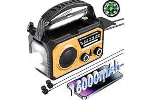FQBLXY 16000mAh Emergency Weather Radio, AM/FM/NOAA Weather Alert Radio Hand Crank/Solar/Type-C Fast Rechargeable Outdoor Radio with Reading Lamp/SOS Alarm/3 Mode Flashlight/Power Bank (Orange)