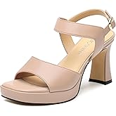 DEMOSHINE Women's Chunky Block Heel Platform Sandals Square Open Toe Comfortable Wedding Party Shoes Sexy 3.2 Inch High Heels