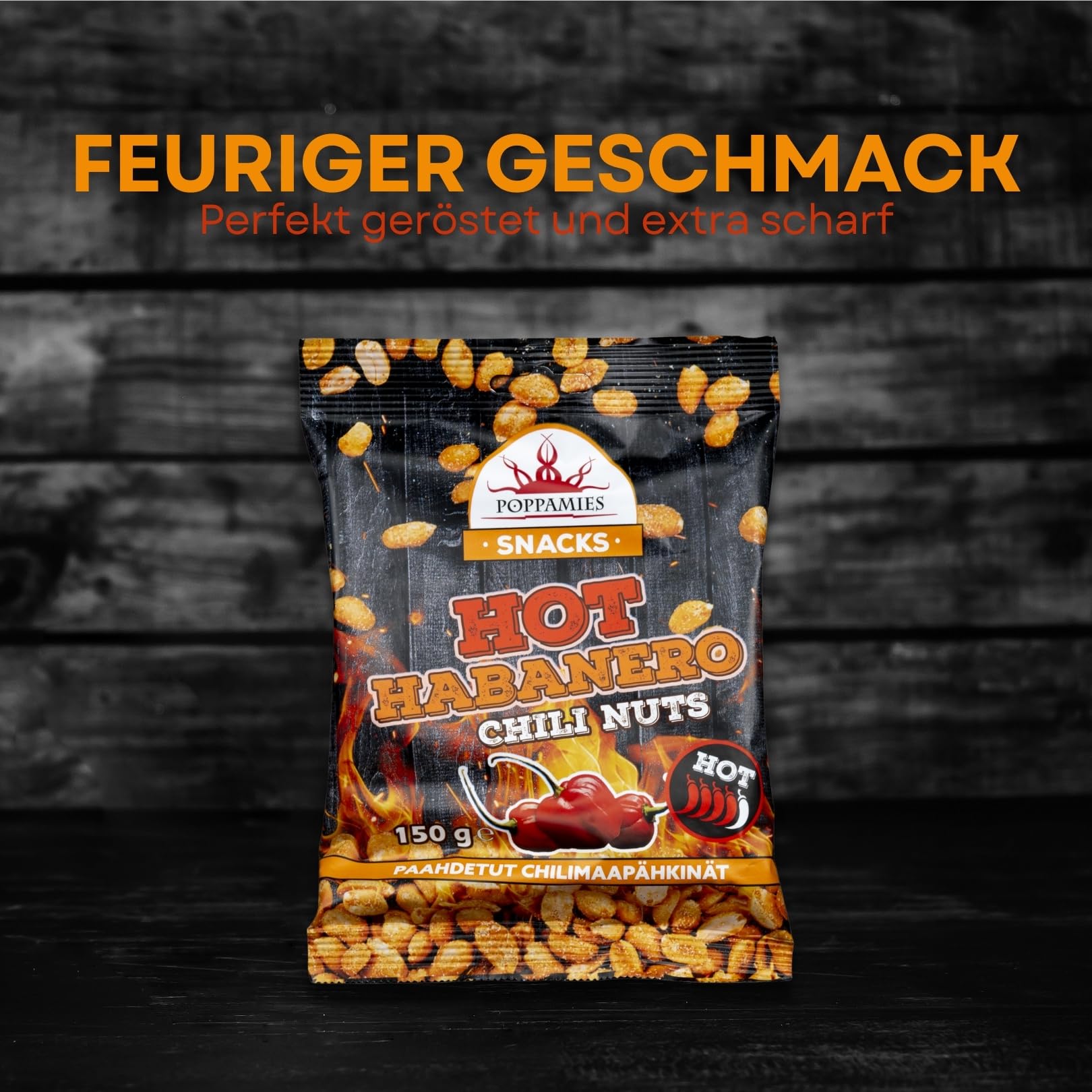 Poppamies Hot Habanero Chili-Nüsse – Scharfe Erdnüsse sind eine tolle Wahl zum Knabbern – Glutenfrei, Laktosefrei, Vegan – Scharfe Schärfe – 150g 2