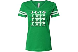 CAMPUS ORIGINALS J-E-TS Jets Jets Jets Ladies Womens V-Neck Football Jersey T-Shirt