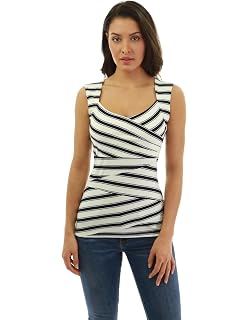 Queen Anne Neckline Striped Blouse 